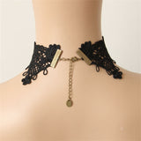 Gothic Black Lace Choker Necklace with Red Gem Pendant and Chain