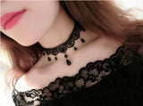 Vintage Gothic Lace Choker with Black Teardrop Pendants