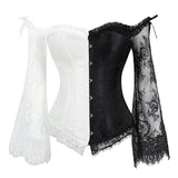 Gothic Lace Corset Top –  Off Shoulder Steampunk Bustier with Bell Sleeves
