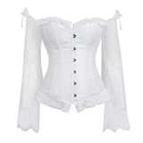 Gothic Lace Corset Top –  Off Shoulder Steampunk Bustier with Bell Sleeves