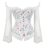 Gothic Lace Corset Top –  Off Shoulder Steampunk Bustier with Bell Sleeves