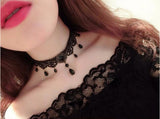Vintage Gothic Lace Choker with Black Teardrop Pendants