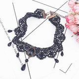 Vintage Gothic Lace Choker with Black Teardrop Pendants