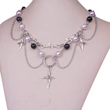 Gothic Layered Pearl Chain Necklace | Alt Punk Jewelry