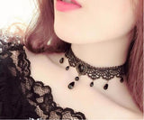Vintage Gothic Lace Choker with Black Teardrop Pendants