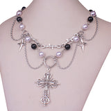 Gothic Layered Pearl Chain Necklace | Alt Punk Jewelry