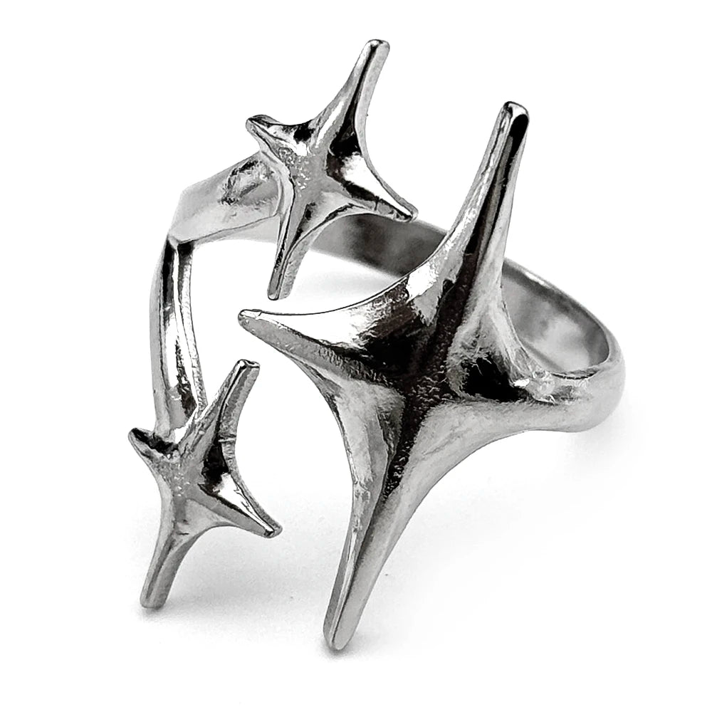 Simple Irregular Star Open Ring For Women Punk Gothic Stainless Steel Sliver Color Adjustable Couple Rings Y2K Egirl Jewelry