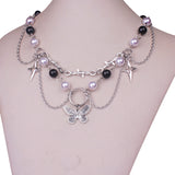 Gothic Layered Pearl Chain Necklace | Alt Punk Jewelry