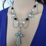 Gothic Layered Pearl Chain Necklace | Alt Punk Jewelry