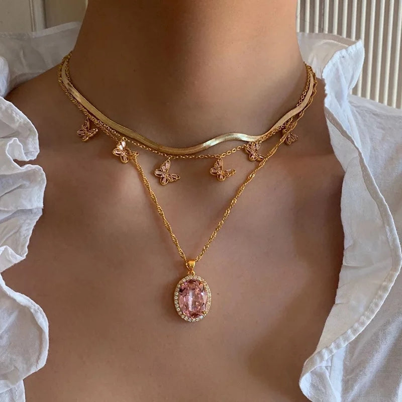 Halskettenset mit rosa Diamanten
