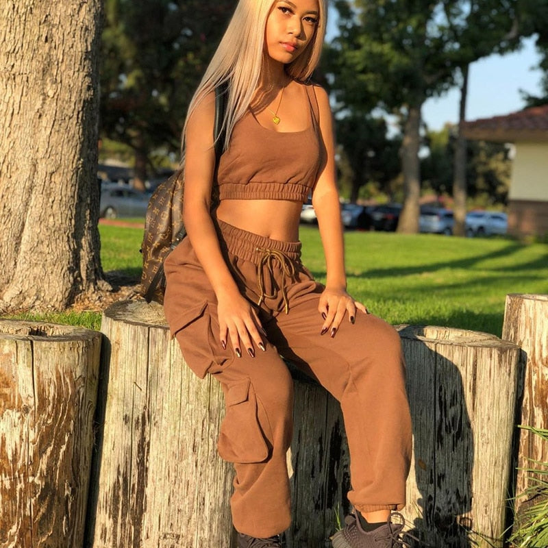 Solid Athleisure Casual Sporty Tracksuit Sets For Women Tank Top And Jogger Pants Suit Summer Two Piece Outfit Fashion 2022 Set