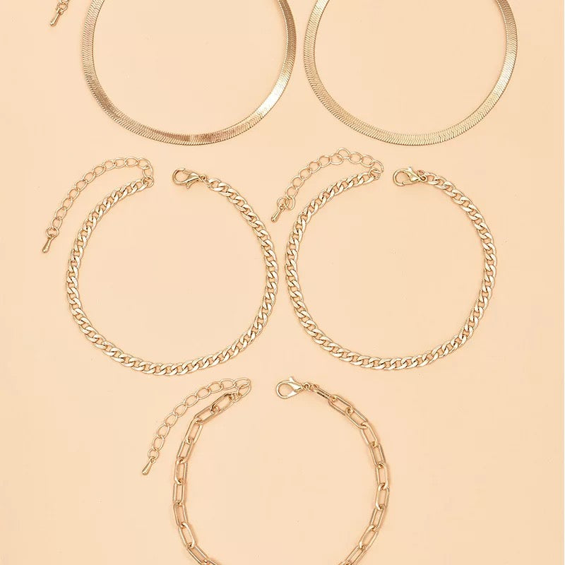 5pc Snake Anklet Set