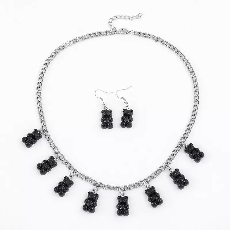 Schwarze Gummibärchen Halsketten-Set