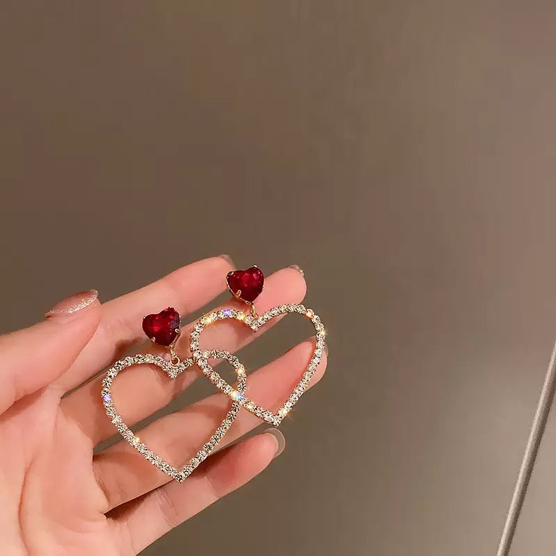Blinged out Heart Earrings