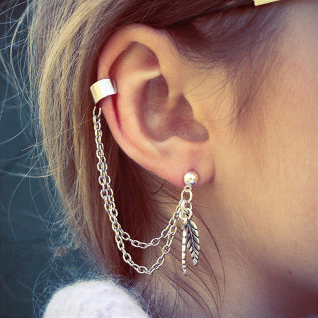 Tassel leaf Ear Clip Earring