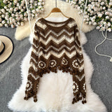 Boho Waves Crochet Fringe Sweater