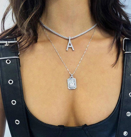 Sparkling Layered Initial Necklace
