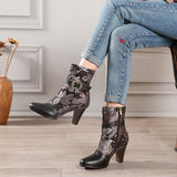 Vintage Floral Embroidered Ankle Boots