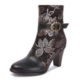 Vintage Floral Embroidered Ankle Boots