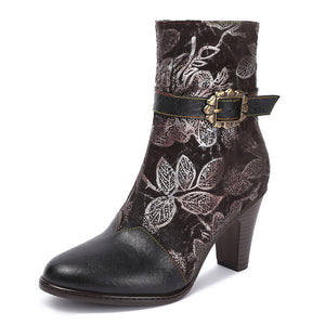 Vintage Floral Embroidered Ankle Boots
