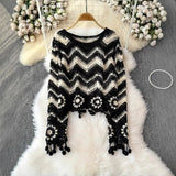 Boho Waves Crochet Fringe Sweater