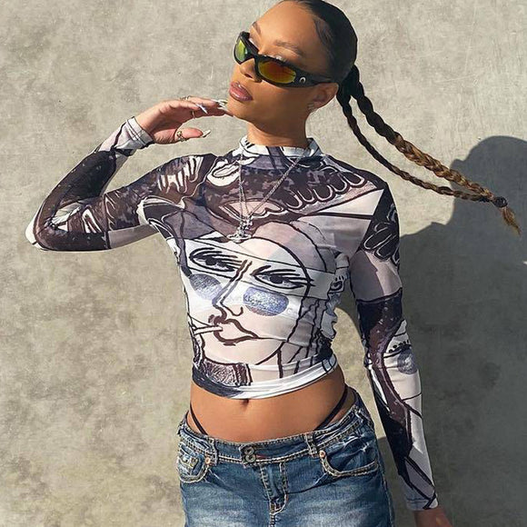Abstract Muse Mesh Long Sleeve Top