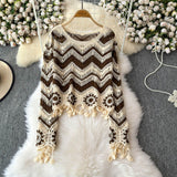 Boho Waves Crochet Fringe Sweater