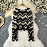 Boho Waves Crochet Fringe Sweater