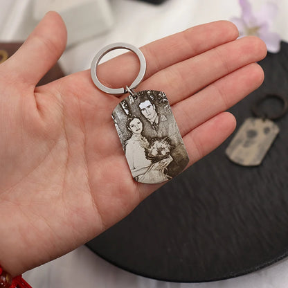 Custom Engrave Photo Keychain Pendant Keyring Stainless Steel Jewelry For Family Couple Memories Gift Personalized Chain For Man