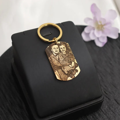 Custom Engrave Photo Keychain Pendant Keyring Stainless Steel Jewelry For Family Couple Memories Gift Personalized Chain For Man