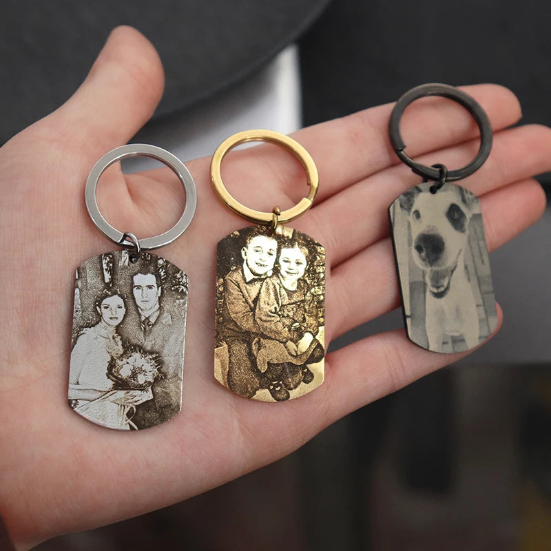 Custom Engrave Photo Keychain Pendant Keyring Stainless Steel Jewelry For Family Couple Memories Gift Personalized Chain For Man