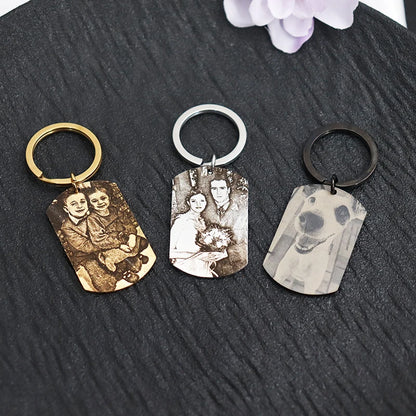 Custom Engrave Photo Keychain Pendant Keyring Stainless Steel Jewelry For Family Couple Memories Gift Personalized Chain For Man