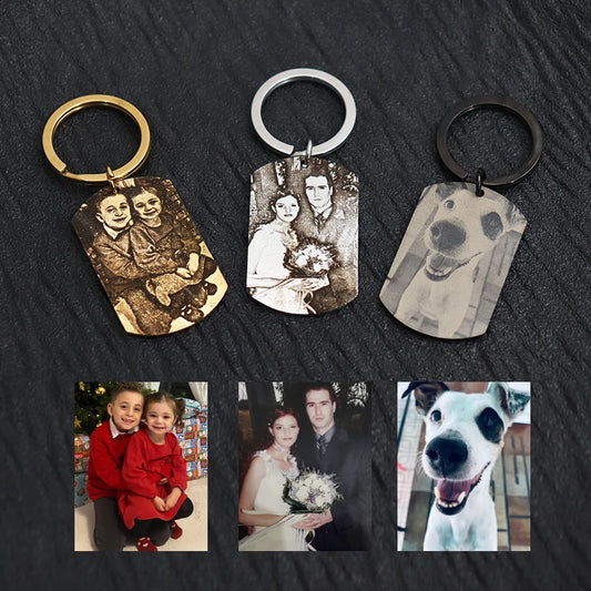 Custom Engrave Photo Keychain Pendant Keyring Stainless Steel Jewelry For Family Couple Memories Gift Personalized Chain For Man