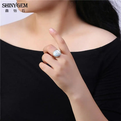 Handmade Pearl Wire Wrapped Ring – Adjustable Natural Stone Ring for Women