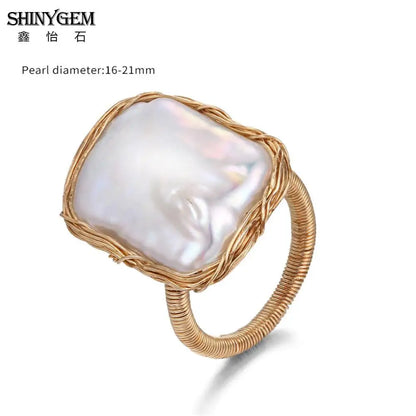 Handmade Pearl Wire Wrapped Ring – Adjustable Natural Stone Ring for Women