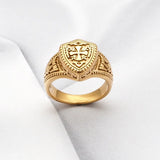 Gothic Temple Gold Plated Cross Knight Women's Ring Shield Guards High Quality Jewelry Wholesale Gift