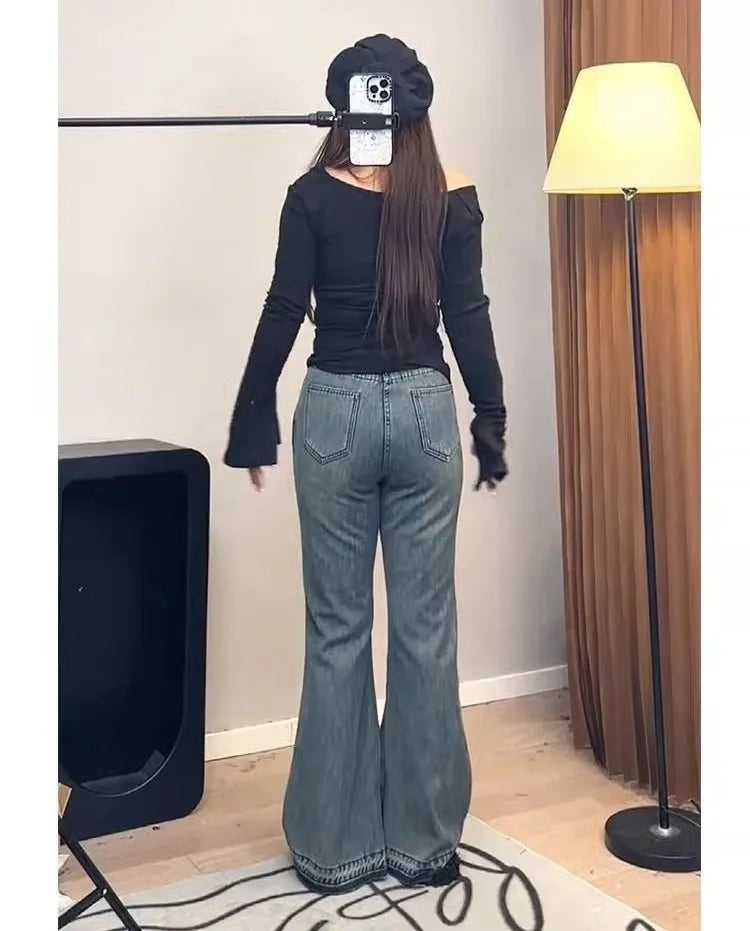 Bootcut Jeans Woman Plus Size Women Slant Pockets Shopping Goth Unique Pleated Bottom Leg Lifting Texture South Zipper Neutral
