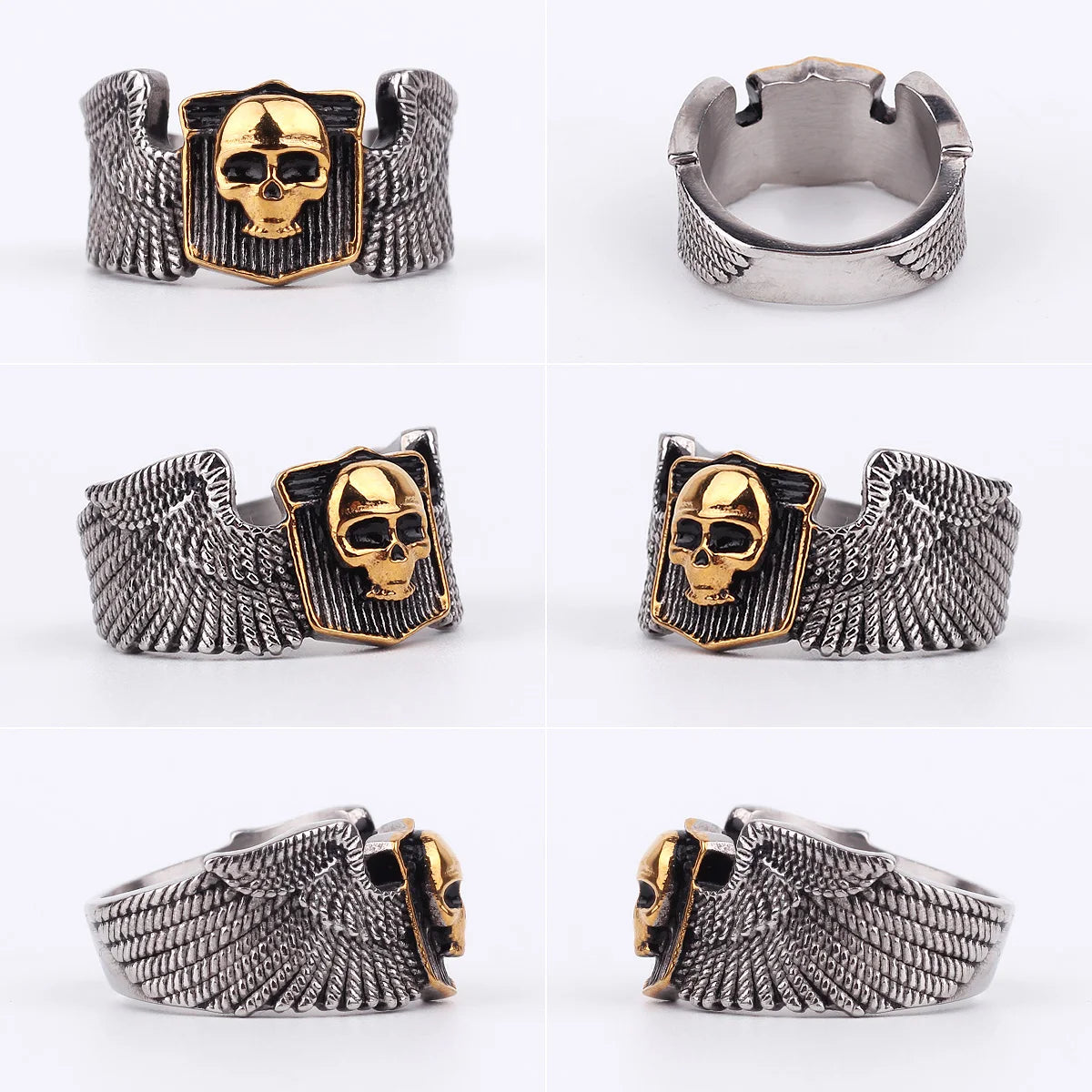 Stainless Steel Men Rings Skull Wing Motorcycle Punk Rock Gothic for Biker Male Boyfriend Jewelry Creativity Gift Wholesale