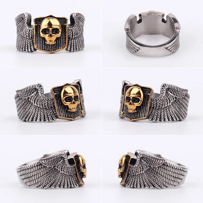 Stainless Steel Men Rings Skull Wing Motorcycle Punk Rock Gothic for Biker Male Boyfriend Jewelry Creativity Gift Wholesale