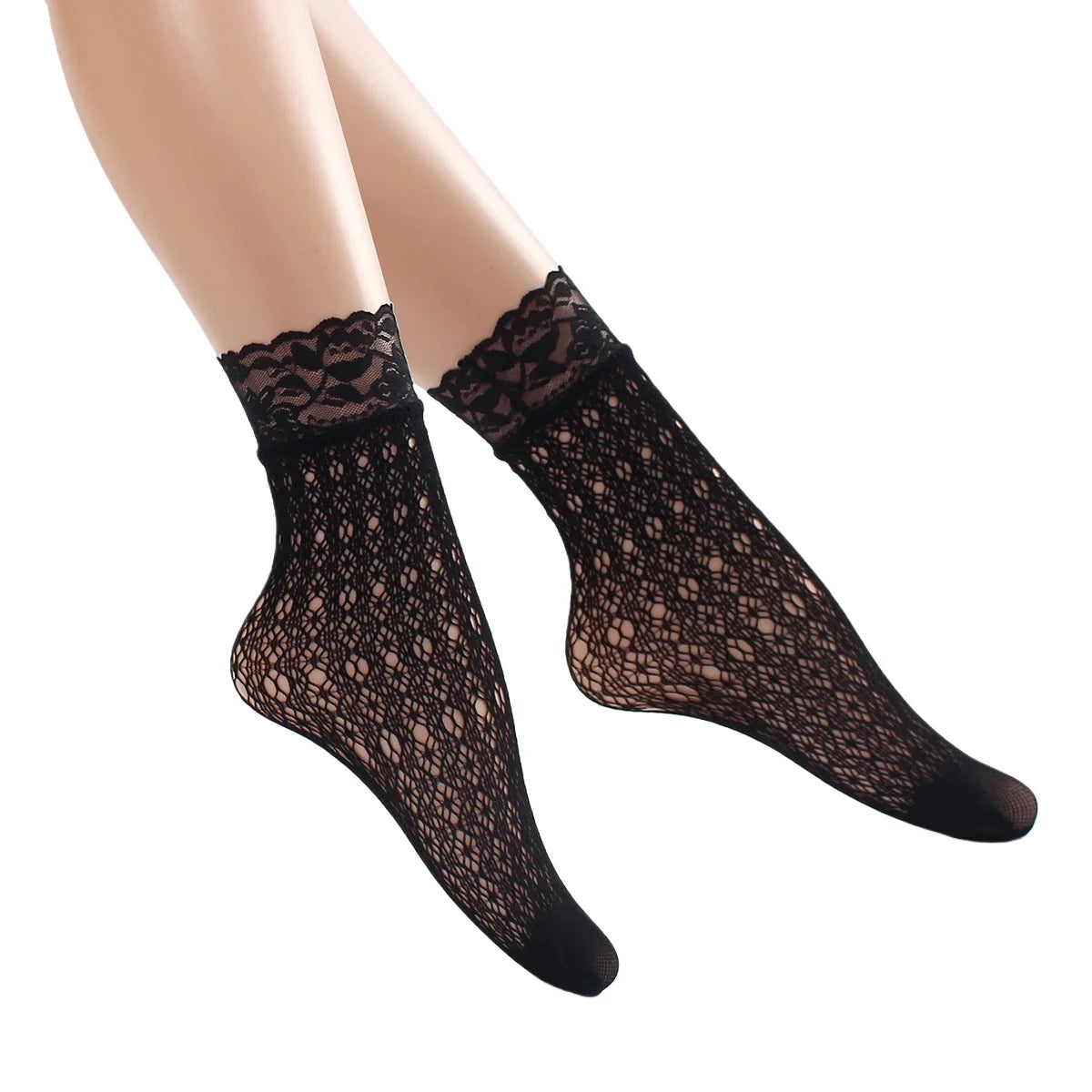 Women Retro Gothic Summer Lace Top Floral Fishnet Ankle Socks Lady Black Nylon Short Lace Stockings 23 Models Shoe Size 5-10
