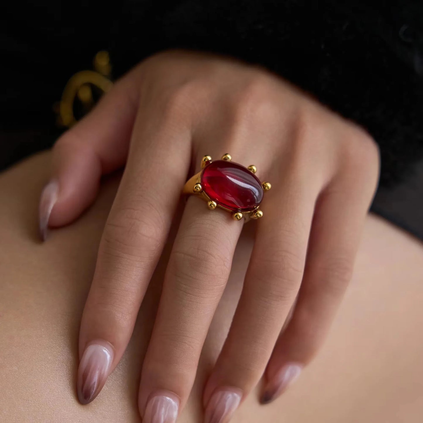 Gothic Green Red Zircon Claw Rings for Women 18k Gold Plated Hypoallergenic Stainless Steel Tarnish Free Jewelry Anillos Mujer