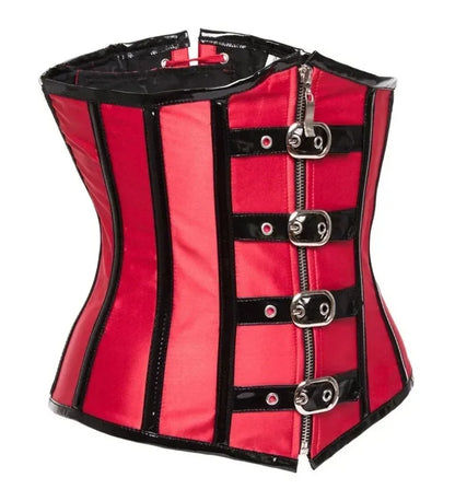 Gothic Steampunk Underbust Corset Top Black Red Spiral Steel Boned Waist Trainer Bustier with Zip Buckles Sliming Corselet