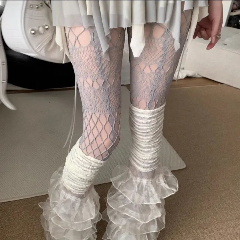New Hollow Design Grey Pantyhose Goth Punk Cool Nylon Fishnet Stockings Women Japanese Lolita Uniform Slim Bottomed Mesh Tights