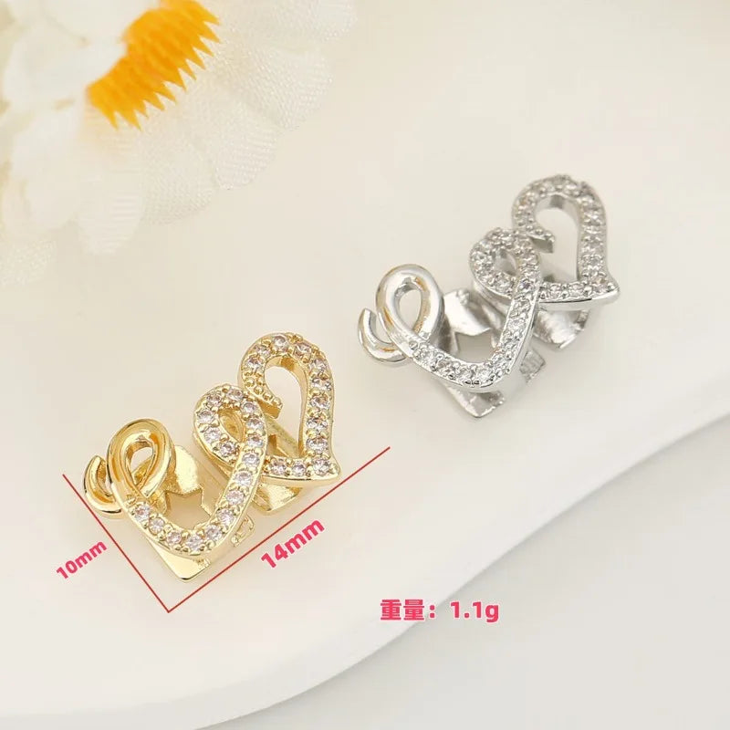 1Pcs European and American Double Love Copper Micro Inlaid Zircon Hip Hop Braces Personalized Trendy Teeth Decor