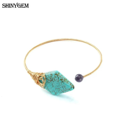 Handmade Natural Turquoise & Amethyst | Adjustable Wire Wrapped Handmade Bracelet