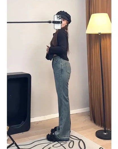 Bootcut Jeans Woman Plus Size Women Slant Pockets Shopping Goth Unique Pleated Bottom Leg Lifting Texture South Zipper Neutral