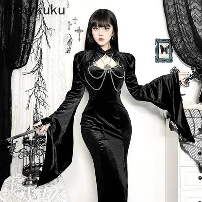 Goth Punk Victoria Velvet Crop Top Flare Sleeve Shrug Female Slim Bolero Partywear Grunge Jacket Vintage Gothic Clothes Cover Up