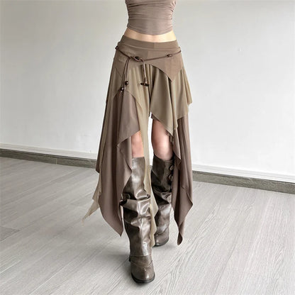 Goth Dark 90s Vintage Bottoms Cyber Y2K Multi-Layer Irregular Hem Skirt Mesh Stitch Women Streetwear Punk Fashion Split Skirts