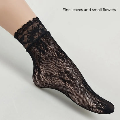 Women Retro Gothic Summer Lace Top Floral Fishnet Ankle Socks Lady Black Nylon Short Lace Stockings 23 Models Shoe Size 5-10