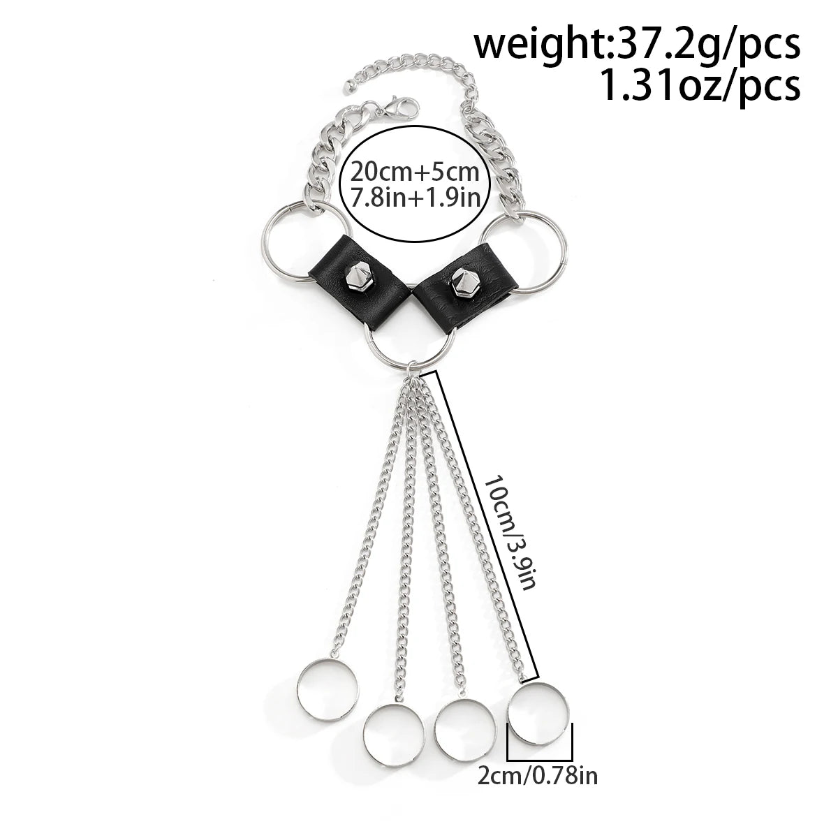 Gothic Black Leather Link Chain Bracelet With Finger Ring for Men